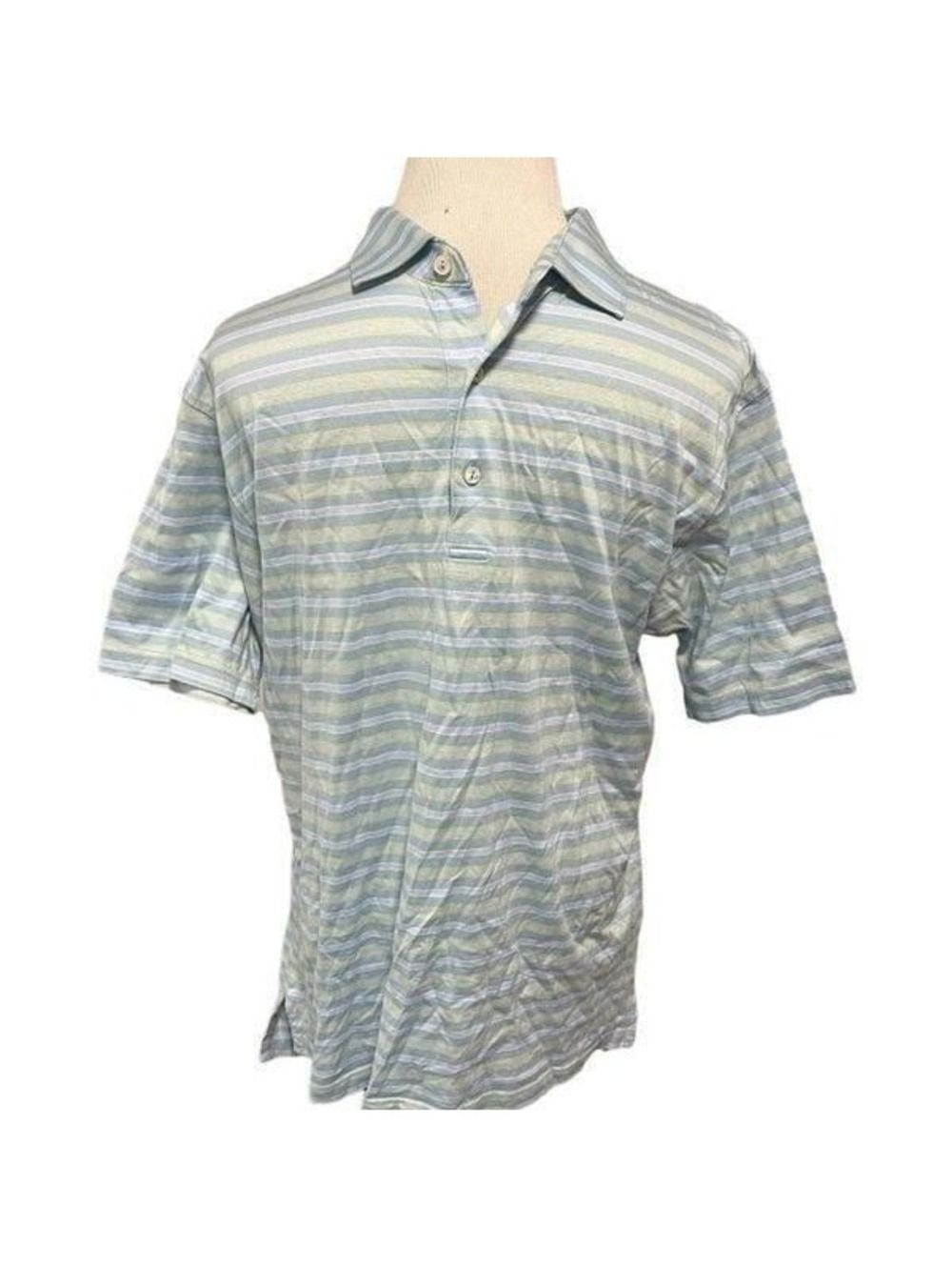 New! Peter Millar Blue, Yellow and White Striped Golf Shirt Sz S